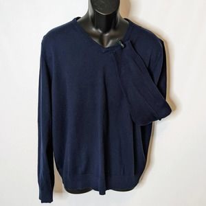 ST. JOHN'S BAY Cotton/Cashmere Navy Blue V-Neck Pullover Sweater Men's Sz L NEW